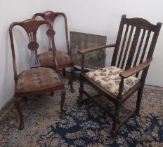 Pair of Edwardian mahogany dining chairs with drop in seats on cabriole legs with pad feet, a
