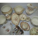 Crown Devon Fieldings blush ivory jardiniere, toilet jug, plates etc, a Wiltshaw and Robinson