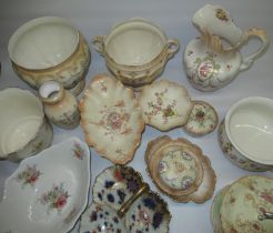 Crown Devon Fieldings blush ivory jardiniere, toilet jug, plates etc, a Wiltshaw and Robinson