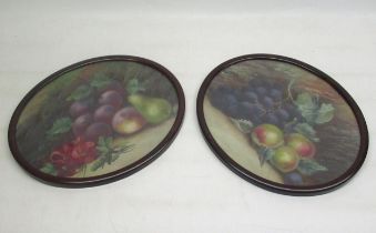 English School C20th); Still life studies of grapes and other fruit, pair of oval oils on board,