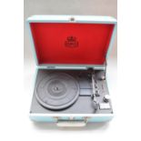 Portable GPO attache style record player with USB, sky blue outer colour