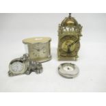 Genalex - C20th brass cased lantern clock H18cm, Metamec quartz mantle timepiece and two other