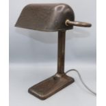 1930's anodised metal desk lamp, with adjustable shade on tapered square support and tapered