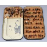 Hardy Bros. Makers Alnwick England - black jappaned metal fishing fly box, containing a collection