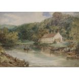 English School (Late C19th); 'From Ruswarp Bridge' watercolour, signed with monogram and dated 1895,