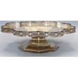George V hallmarked silver shaped octagonal fruit bowl, with pierced gallery on stepped tapering