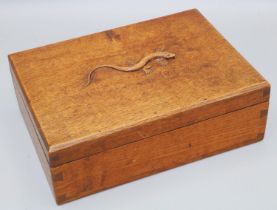 Martin Lizardman Dutton of Huby - an oak rectangular jewellery box with lift out fitted interior,