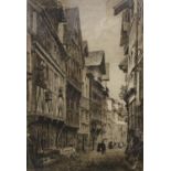 Axel Herman Haig (Swedish 1835-1921); A Street in Lisieux Normandie' monochrome etching, signed in