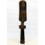 Carved wooden African figure of a Tribal female with elongated head, and neck rings, H55cm