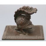 Regency style cast patinated bronze paperweight in the form of a Centurion helmet with plume, on