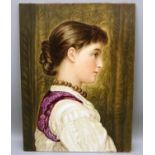 KPM style porcelain rectangular plaque painted with a portrait of a young girl, head and shoulder