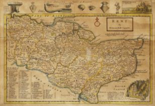 Herman Moll, hand coloured maps of Kent with antiquities vignettes, and Dorsetshire with God