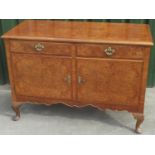 Maple & Co. Queen Anne style burr and herring banded walnut side cabinet with moulded top above