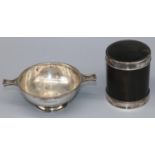 Elizabeth 11 hallmarked silver circular quaich, with two pierced knot handles on stepped base, by