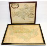 C18th Robert Morden hand coloured map of Dorsetshire by Robert Morden, sold by by Abel Swale,