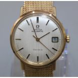 Omega Geneve 9ct gold automatic wristwatch with date, signed silvered dial with applied baton