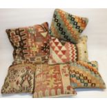 Four Kelim front cushions and two other carpet front cushions, 47cm x 44cm (6)