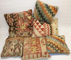 Four Kelim front cushions and two other carpet front cushions, 47cm x 44cm (6)