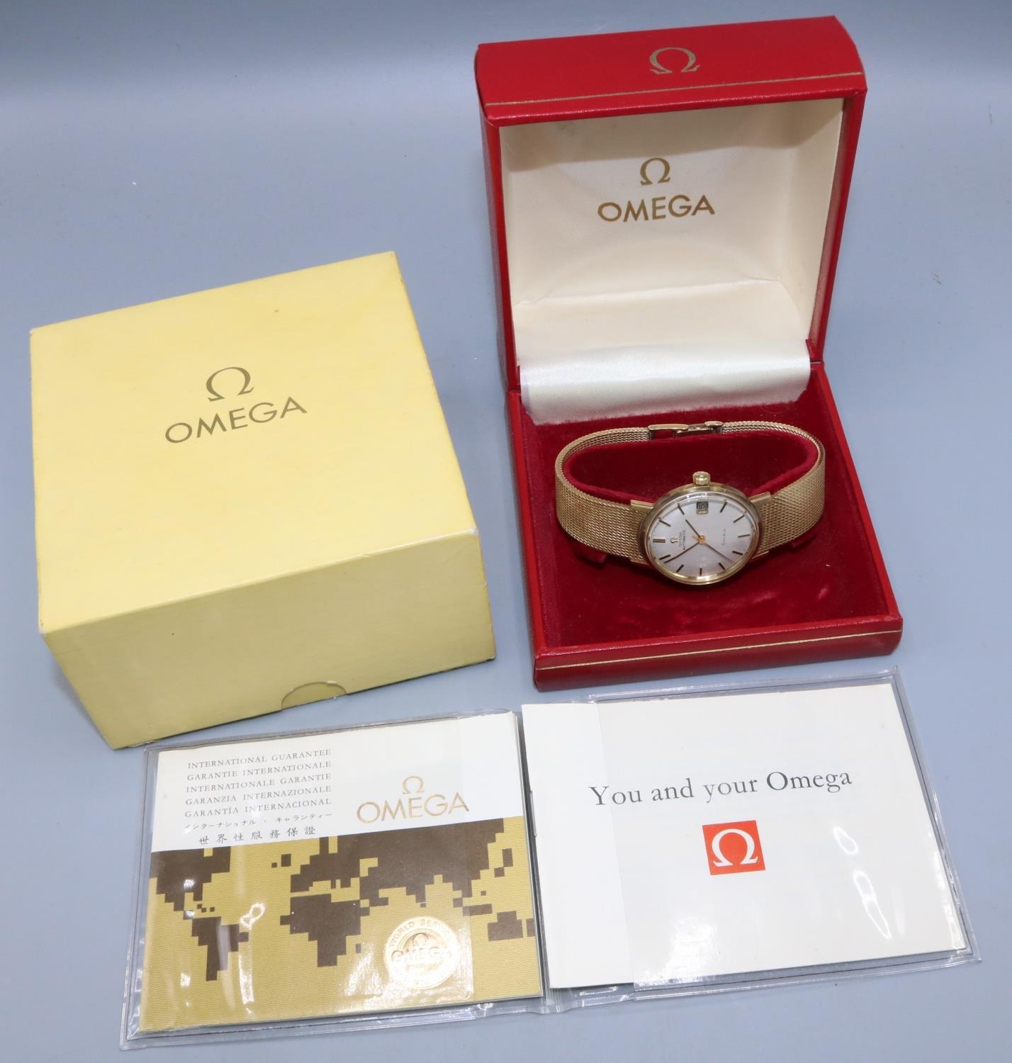 Omega Geneve 9ct gold automatic wristwatch with date, signed silvered dial with applied baton - Image 3 of 3