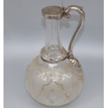 Victorian hallmarked silver mounted mallet shaped decanter, with faceted neck and etched scroll