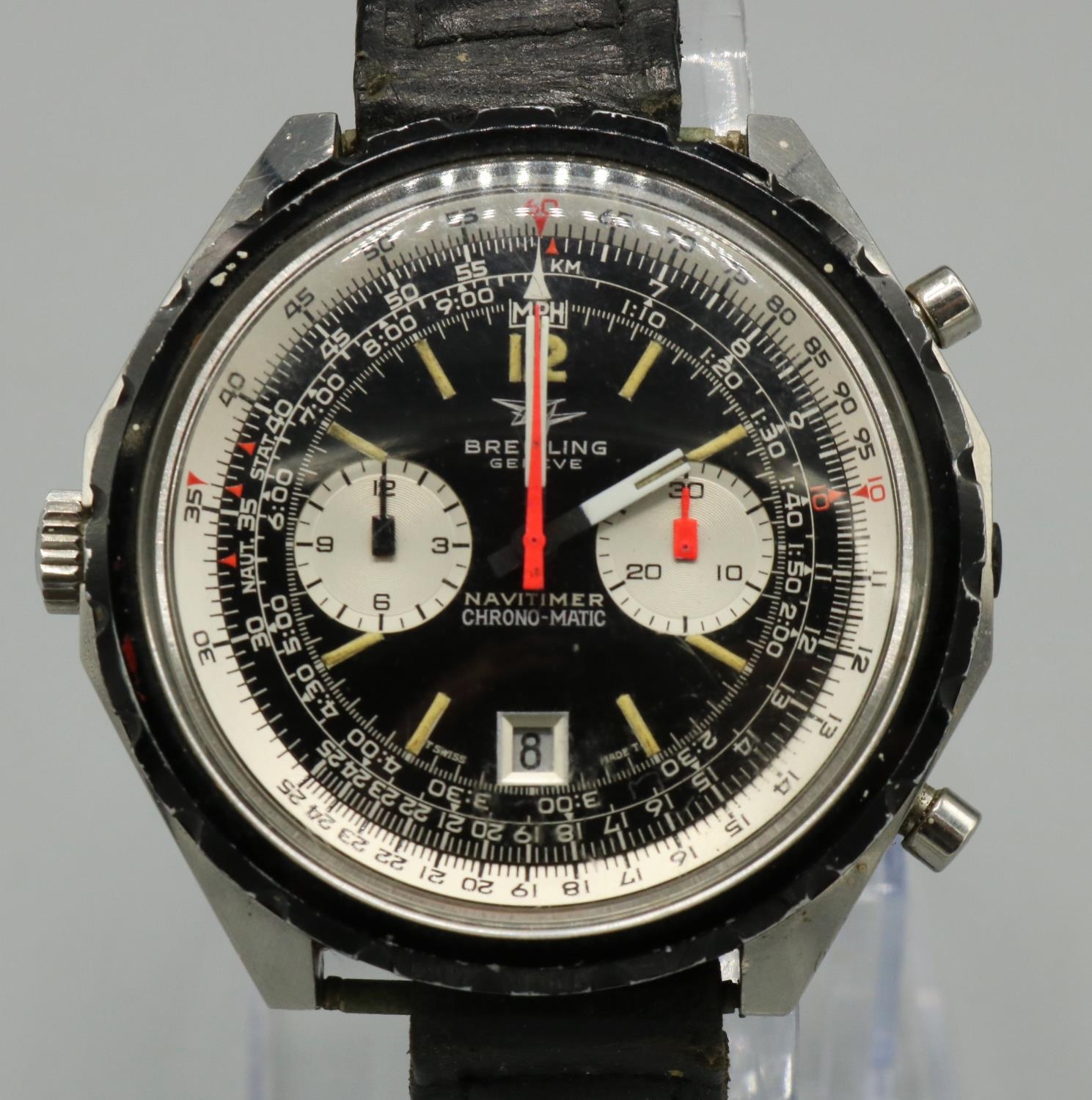 Breitling Navitimer Chrono-Matic stainless steel automatic wristwatch with date, signed black dial