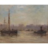 J. P. Thomas (British C20th); Pool of London, with steam and sail vessels, oil on board, signed