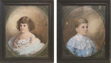 Faith K. Boswell (British fl. 1918-1938); Portrait studies of a boy and girl, head and shoulders,