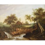 After Patrick Nasmyth (British 1787-1831); 'The Angler' oil on canvas, with named plaque on slip,