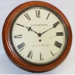 R Richardson Middlesbrough - C19th mahogany wall clock, signed 12in circular white Roman dial with