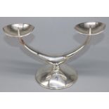 C20th German Art Nouveau silver two branch candle holder, on circular tapering base, stamped 835 WTB