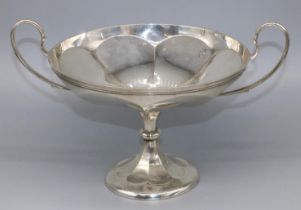 George V1 hallmarked silver two handled pedestal bowl, on faceted tapering circular base, by