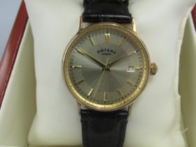 *WITHDRAWN* Rotary Gold Quartz wristwatch with date, signed two tone sunray dial with applied