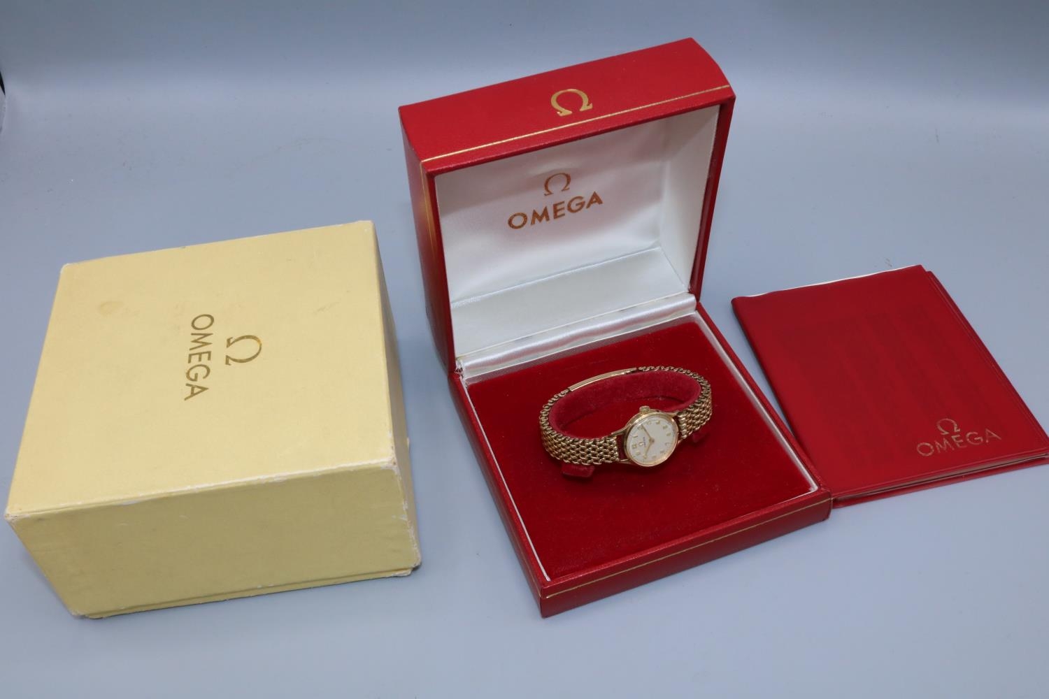 Omega - lady's 9ct gold hand wound wristwatch, signed silvered dial with applied hours and outer - Image 2 of 2