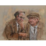 David Newbould (British 1938-2018); Two farmers, pastel, signed, with sketches verso, 48cm x 60cm