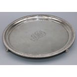 George 111 hallmarked silver circular salver centre engraved with initials in raised gadrooned