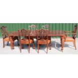 Set of six Chippendale style mahogany dining chars (4+2) with serpentine top rails, Gothick