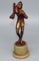 C20th patinated bronze model of a dancing Pierrot figure with a fan, on green onyx socle, H21cm