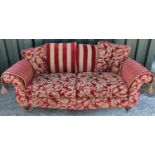 Modern Country House style sofa, with scroll arms, two seat cushions, four loose cushions and arm