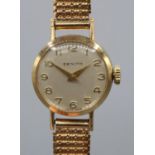 Zenith - lady's 9ct gold hand wound wristwatch, signed silvered dial with applied Arabic hours,
