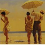 After Jack Vettriano (Scottish b.1951); 'Mad Dogs' colour print signed in biro, 15cm x 15cm