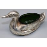 Edwardian hallmarked silver novelty salt in the form of a duck, by Crisford & Norris Ltd, Birmingham