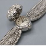 Omega - late 1960's lady's 18ct white gold and diamond set hand wound cocktail wristwatch, signed