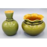 Linthorpe pottery green glazed vase, globular body with angular tapering neck, 2204, another similar