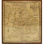 Early C19th coloured silkwork map of England and Wales by Mary Rees, aged 7 years Carmarthen,