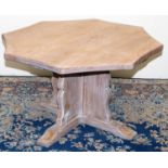 Geoff Unicornman Gell of Coxwold - a later limed oak coffee table shaped octagonal top on X shaped