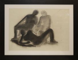 Peter W Nicholas (Welsh 1934-2015); 'Bathers II' charcoal, signed and dated 1988, 50cm x 74cm