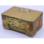 Arts and Crafts brass box with riveted decoration, the hinged lid with wood lined interior, 12.5 x