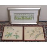 English School (Contemporary); Snowdrops, watercolour, 14cm x 34cm, and a pair of watercolour