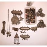 Middle Eastern tribal Yemeni/Omani white metal wedding type jewellery: four hirz amulet pendants,