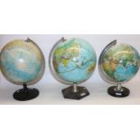 Three terrestrial globes, max H42cm